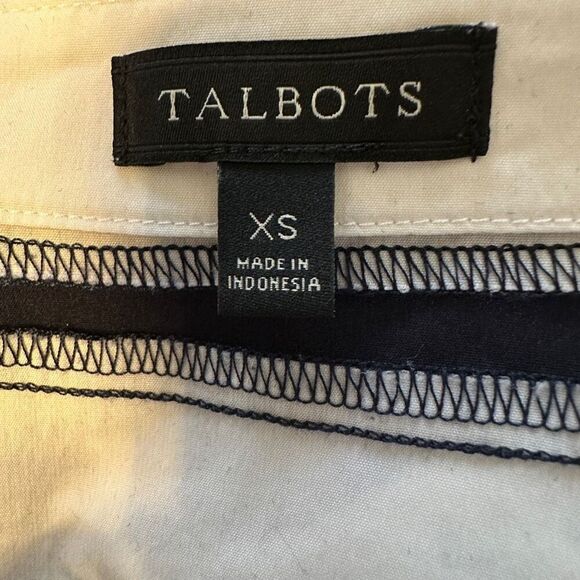 Talbots navy with cream stripes blouse- size xs - Picture 4 of 6